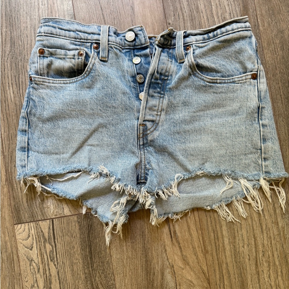Levi's Blue Jean Shorts High-Waisted Frayed Hem